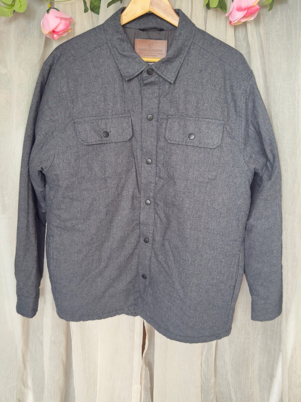 Men's Gray Lightweight Snap Shirt Jacket